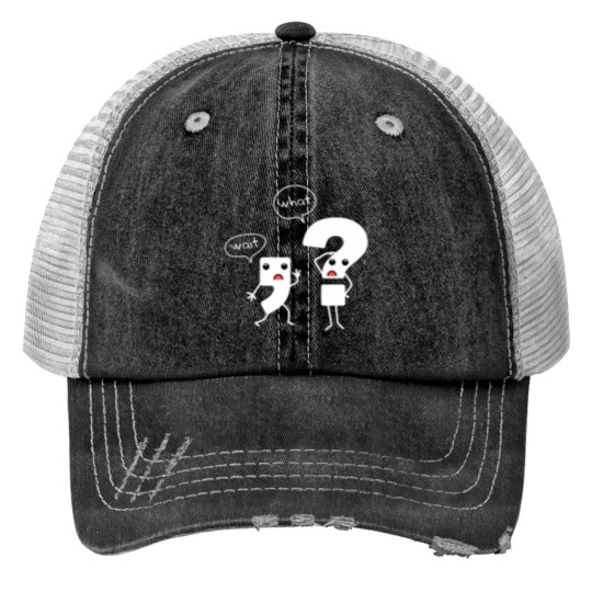 Discover Wait What Grammar Tee - Literacy Tee - Punctuation Print Trucker Hats