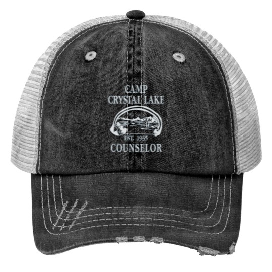 Discover Camp Crystal lakes Counselor Fitted Scoop Print Trucker Hats
