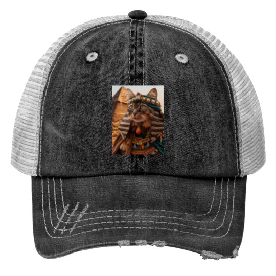 Discover Pharaoh Cat and Pyramid Print Trucker Hats