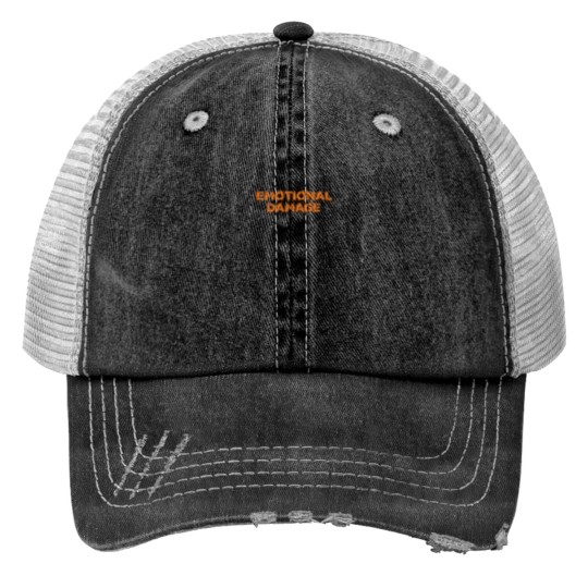 Discover emotionals Damage - vintages Orange Text Print Trucker Hats