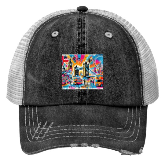 Discover “Neon London Vibes Pop Art Cityscape” Print Trucker Hats