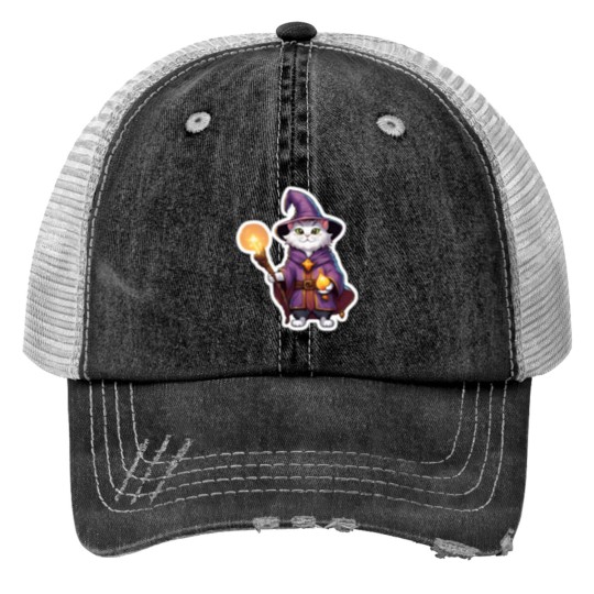 Discover Cute Wizard Cat 2 Print Trucker Hats