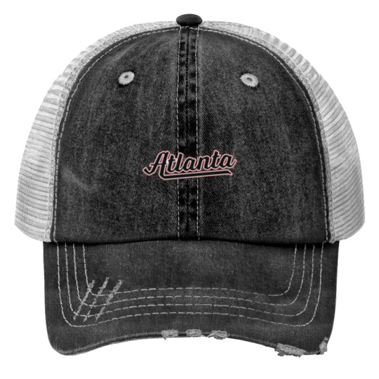 Discover Atlantas GA Retro Sports Script Logo Navy -1 Print Trucker Hats