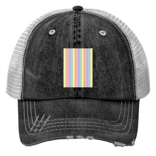 Discover vintages white and bright pastel rainbows stripes - vertical Print Trucker Hats