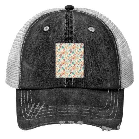 Discover Shiba _amp_ Bird Strawberry Picnic Print Trucker Hats