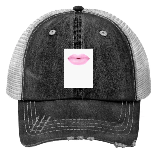 Discover Soft Pink Cute Thick Lips Watercolor Painting Baseball ¾ Sleeve Print Trucker Hats