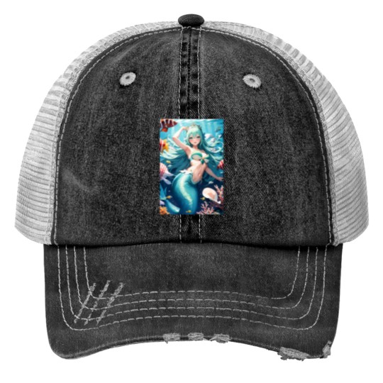 Discover The Mermaid Melody Print Trucker Hats