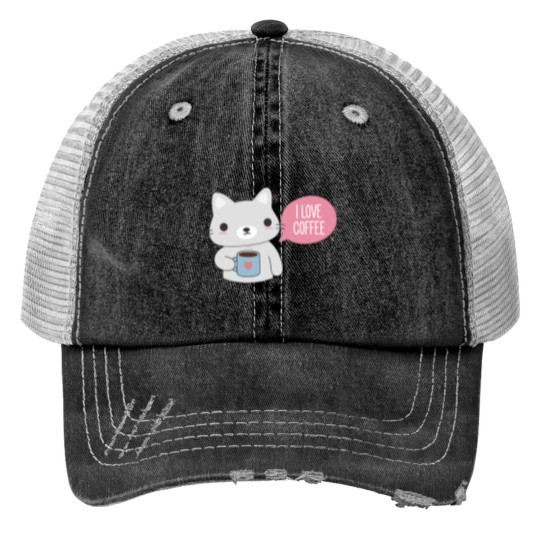 Discover Cute Coffee Cat Print Trucker Hats