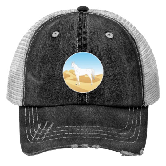Discover Abbayan horse - white horse with landscape - oriental horse - Yemen horse breeds Print Trucker Hats