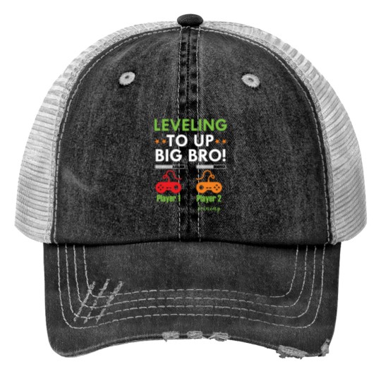 Discover I Leveled Up To Big Bro  - Promoted To Big Brother Print Trucker Hats