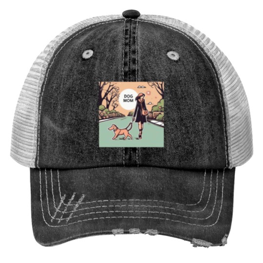 Discover dogs Mom Walking Classic Print Trucker Hats