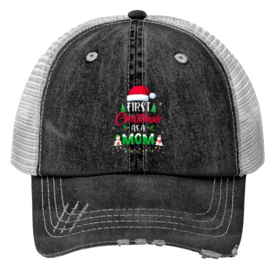 Discover First Christmas As A Mom Funny Christmas New Mommy Print Trucker Hats
