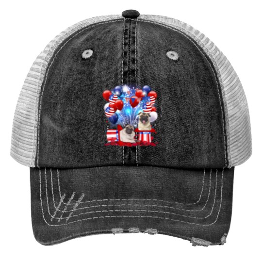 Discover Pug Firework American Flag 4Th Of July Dog Lover Print Trucker Hats