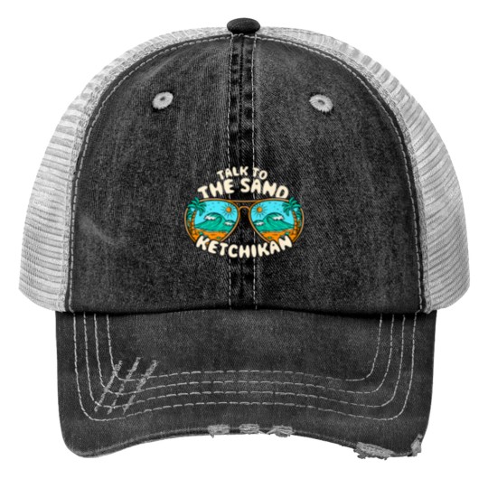 Discover Talk To The Sand Ketchikan Summer Alaska Tropical Print Trucker Hats