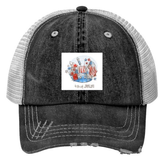 Discover Happy 4th of July Print Trucker Hats