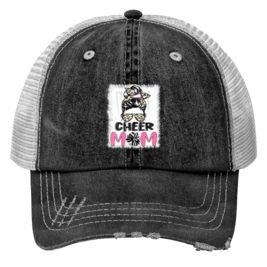 Discover Cute Messy Bun Cheer Mom Funny Leopard Bandana Mot Print Trucker Hats
