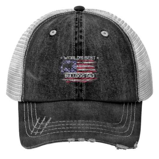 Discover Vintage USA Flag World's Best English Bulldog Print Trucker Hats