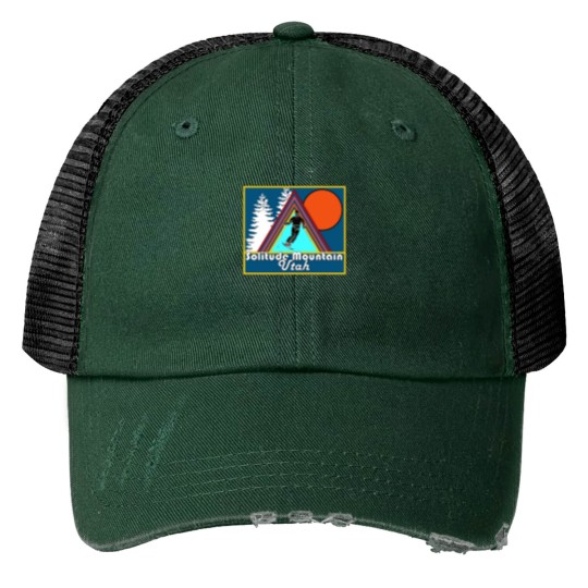 Discover Solitude mountains Utah skis vacation snow board -3 Print Trucker Hats