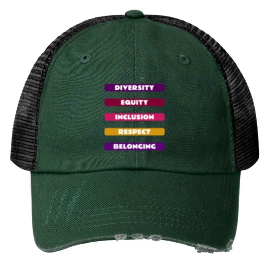 Discover Diversity Equity Inclusion Respect Belonging Pack Print Trucker Hats