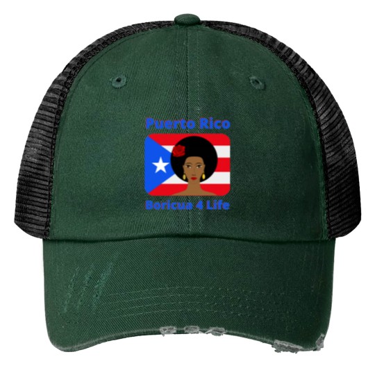 Discover Puerto Rico Boriqua 4 Life Print Trucker Hats