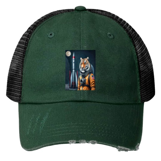 Discover An Americans  Tigers Astronautss with Full moons Print Trucker Hats