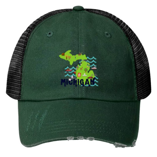 Discover Michigan The Great Lakes States Print Trucker Hats