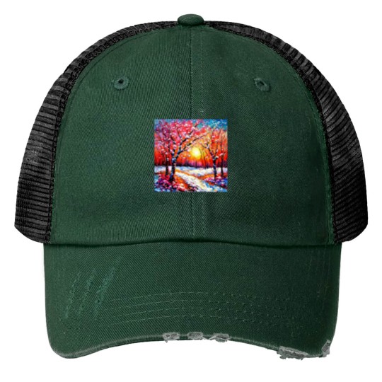 Discover Cherry trees in snow 4 Print Trucker Hats