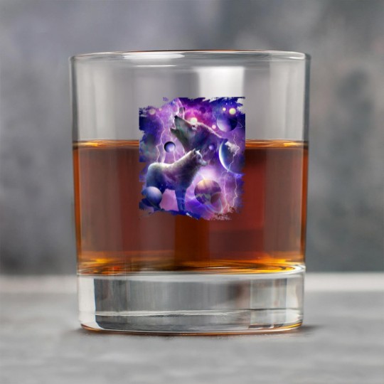 Discover Cosmic Wolf Howling At Moon In SpaceT Rock Glasses