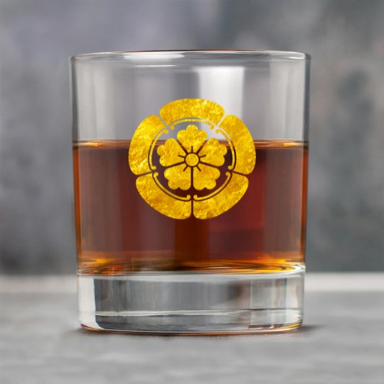 Discover Oda Mon Japanese samurai clan faux gold on black Rock Glasses