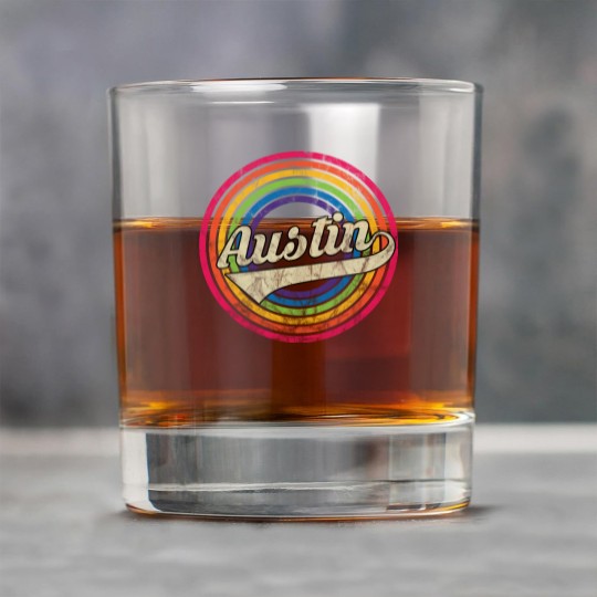 Discover Austin- Retro Rainbow Faded-Style - Austin - Rock Glasses