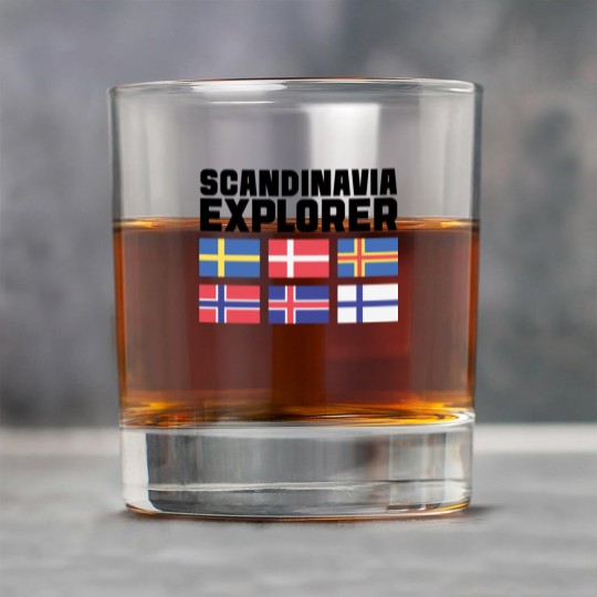 Discover Scandinavia Explorer Flags Iceland Sweden Norway Rock Glasses