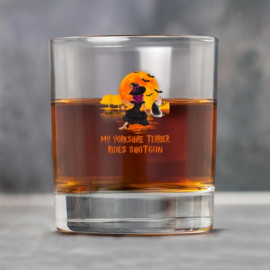 Discover My Yorkshire Terrier Rides Shotgun Dog and Witch Halloween Rock Glasses