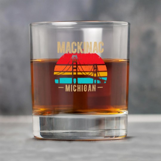 Discover mackinac bridge mackinaw retro vintage michigan souvenir Rock Glasses