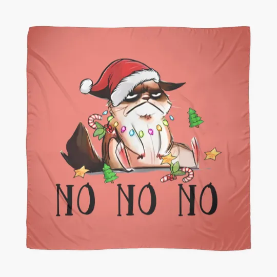 Discover Ugly Christmas Cat Wearing Xmas Hat Say "No No No" Scarves