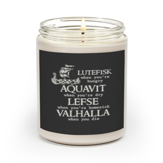 Discover scandinavian poem, lutefisk aquavit lefse valhalla viking t Scented Candles