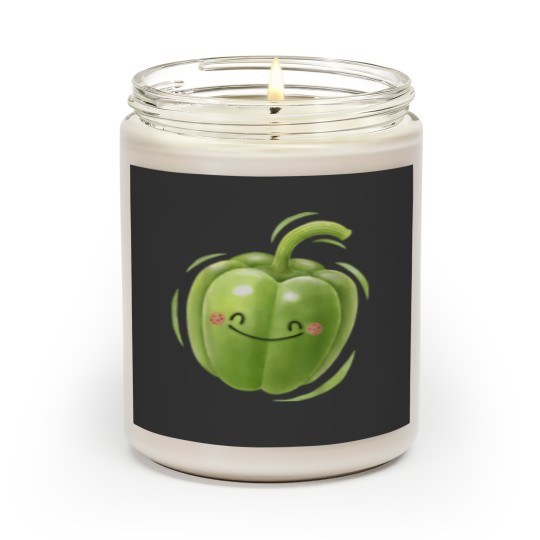 Discover Green Bell Pepper Happy Veggie Cute Kawaii Anime Cartoon Art Scented Candles