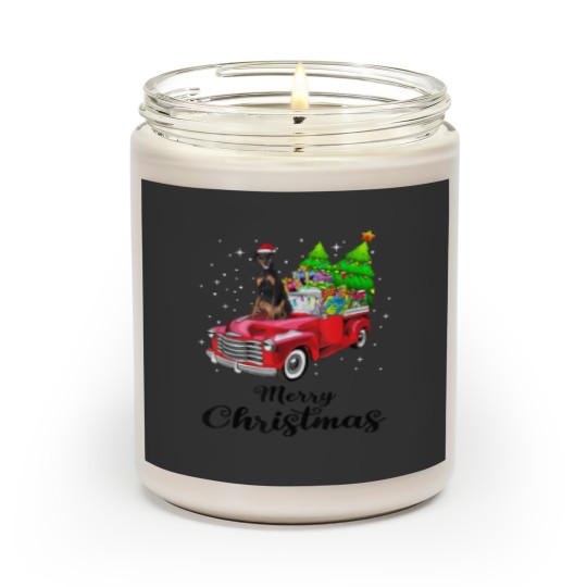 Discover Doberman Pinscher Ride Red Truck Christmas Pajama Scented Candles
