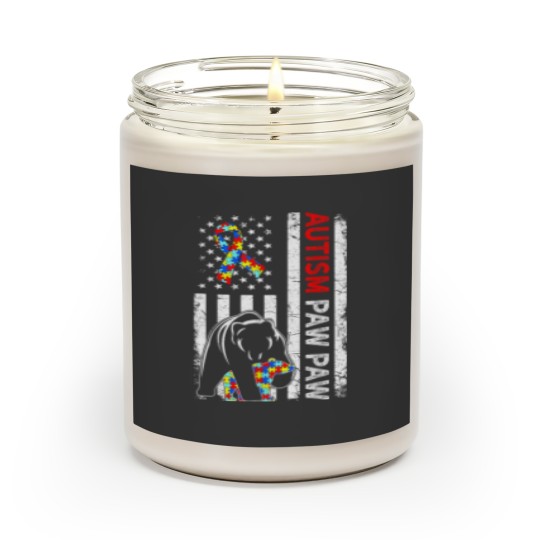 Discover Distressed American Flag Autism Paw Paw Bear Awareness Scented Candles