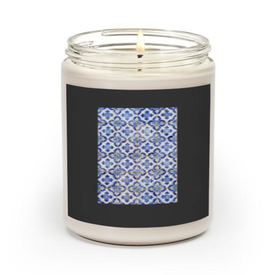 Discover Portuguese tiles. Blue flowers and leaves Long Scented Candles