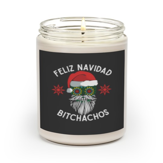 Discover Feliz Navidad Bitchachos Merry Spanish Christmas Mexican Sugar Skull In Santa'S Hat Scented Candles