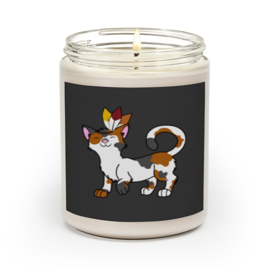 Discover Thanksgiving Calico Cat with Indian Headdress Perfect Gift Scented Candles