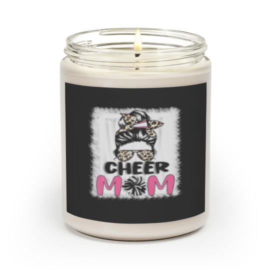 Discover Cute Messy Bun Cheer Mom Funny Leopard Bandana Mot Scented Candles