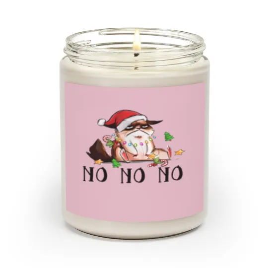 Discover Ugly Christmas Cat Wearing Xmas Hat Say "No No No" Scented Candles