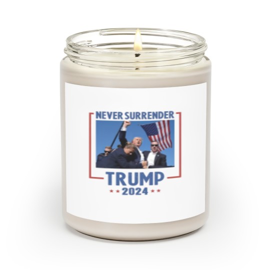 Discover Never Surrender Trump 2024 Scented Candle - Shooting & Assassination Design