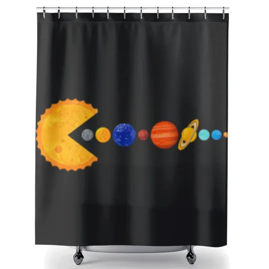Discover Pacman Eating Planets - Pacman - Shower Curtains