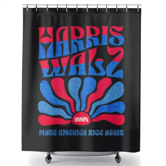 Discover Harris Walz 2024 Vintage Boho Groovy Retro red Blue Kamala Harris 2024 - Harris Walz 2024 - Shower Curtains