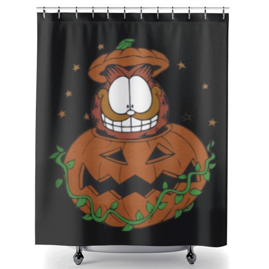 Discover Halloween Garfield Pumpkin Shower Curtains, Halloween Pumpkin Garfield Cat Shower Curtains