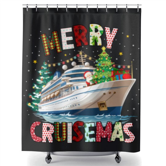Discover Merry Cruisemas Shower Curtains, Christmas Cruise Crew Shower Curtains