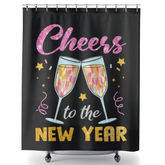 Discover New Year 2025 Shower Curtains, Cheers to the New Year, Retro New Years Shower Curtains