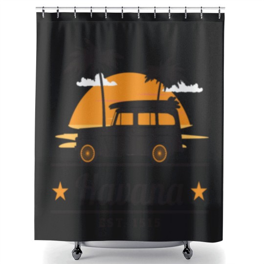 Discover Cuba Surfboards Car Havana Cuban Cubano Shower Curtains